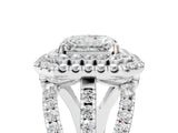 White gold Double Halo Radiant Cut Diamond Split Shank Pave Set Ring_8