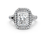White gold Double Halo Radiant Cut Diamond Split Shank Ring with Four Prong Setting_45