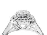 White gold Double Halo Radiant Cut Diamond Split Shank Ring with Four Prong Setting_47