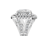 White gold Double Halo Radiant Cut Diamond Split Shank Ring with Four Prong Setting_48