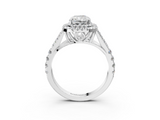 White gold Double Halo Radiant Cut Diamond Split Shank Ring with Four Prong Setting_48