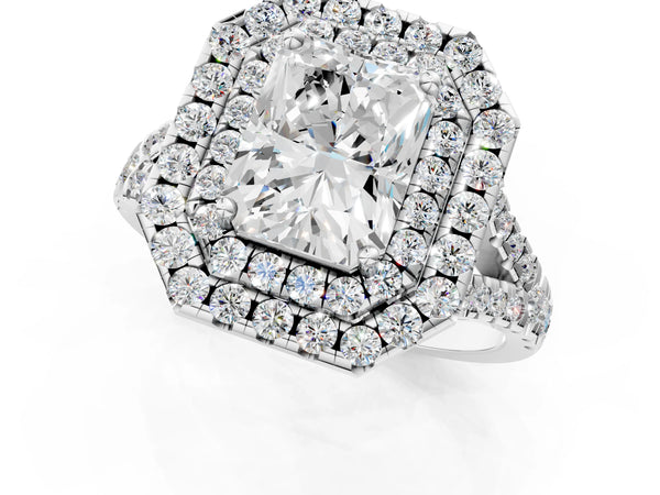 Platinum Radiant Cut Halo Pave Split Shank Engagement Ring Setting