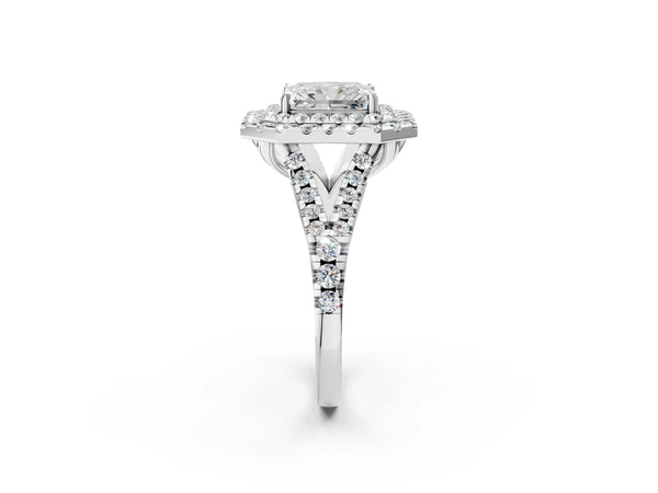 White Gold Radiant Cut Halo Pave Split Shank Engagement Ring Setting