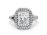 White gold Double Halo Radiant-Shaped Split Shank Diamond Ring with Prong Setting_20