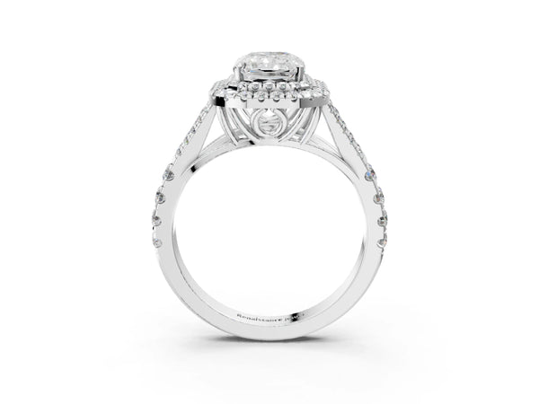 White gold Radiant Cut Diamond Double Halo Ring with Split Shank and Prong Setting