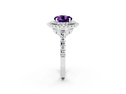 White gold Double Halo Round Cut Amethyst Pavé Band with Four-Prong Setting_2