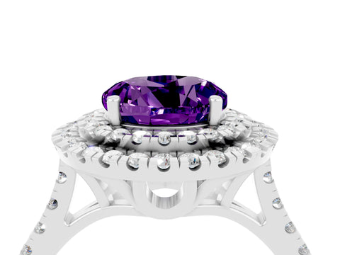 White gold Double Halo Round Cut Amethyst Pavé Band with Four-Prong Setting_4