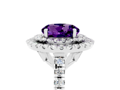 White gold Double Halo Round Cut Amethyst Pavé Band with Four-Prong Setting_5