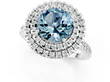 White gold Double Halo Round Cut Aquamarine Pavé Band with Four-Prong Setting_1