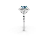 White gold Double Halo Round Cut Aquamarine Pavé Band with Four-Prong Setting_2
