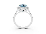 White gold Double Halo Round Cut Aquamarine Pavé Band with Four-Prong Setting_3