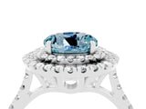White gold Double Halo Round Cut Aquamarine Pavé Band with Four-Prong Setting_4