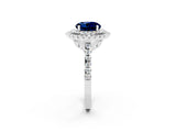 White gold Double Halo Round Cut Blue Sapphire Pavé Band with Four-Prong Setting_2