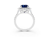 White gold Double Halo Round Cut Blue Sapphire Pavé Band with Four-Prong Setting_3