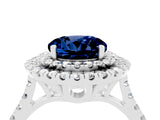 White gold Double Halo Round Cut Blue Sapphire Pavé Band with Four-Prong Setting_4