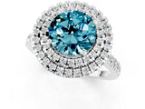White gold Double Halo Round Cut Blue Topaz Pavé Band with Four-Prong Setting_1