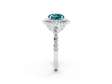 White gold Double Halo Round Cut Blue Topaz Pavé Band with Four-Prong Setting_2