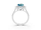 White gold Double Halo Round Cut Blue Topaz Pavé Band with Four-Prong Setting_3