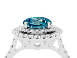 White gold Double Halo Round Cut Blue Topaz Pavé Band with Four-Prong Setting_4