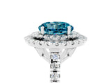White gold Double Halo Round Cut Blue Topaz Pavé Band with Four-Prong Setting_5