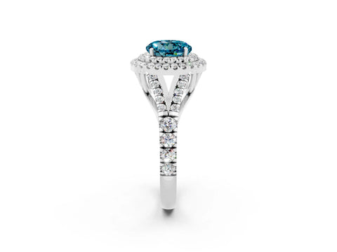 White gold Double Halo Round Cut Blue Topaz Split Shank Engagement Ring with Four-Prong Setting_2