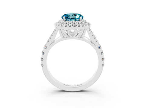 White gold Double Halo Round Cut Blue Topaz Split Shank Engagement Ring with Four-Prong Setting_3