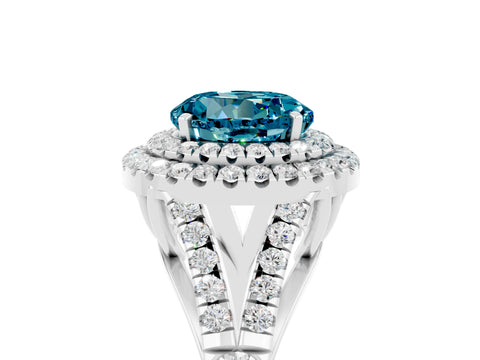 White gold Double Halo Round Cut Blue Topaz Split Shank Engagement Ring with Four-Prong Setting_5