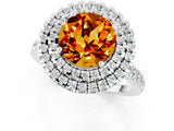 White gold Double Halo Round Cut Citrine Pavé Band with Four-Prong Setting_1
