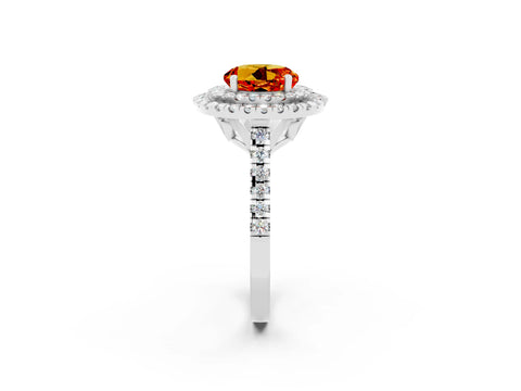 White gold Double Halo Round Cut Citrine Pavé Band with Four-Prong Setting_2