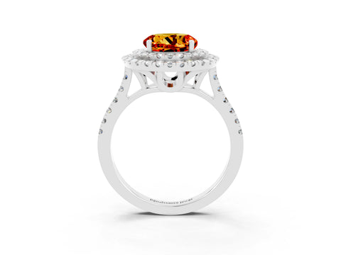White gold Double Halo Round Cut Citrine Pavé Band with Four-Prong Setting_3