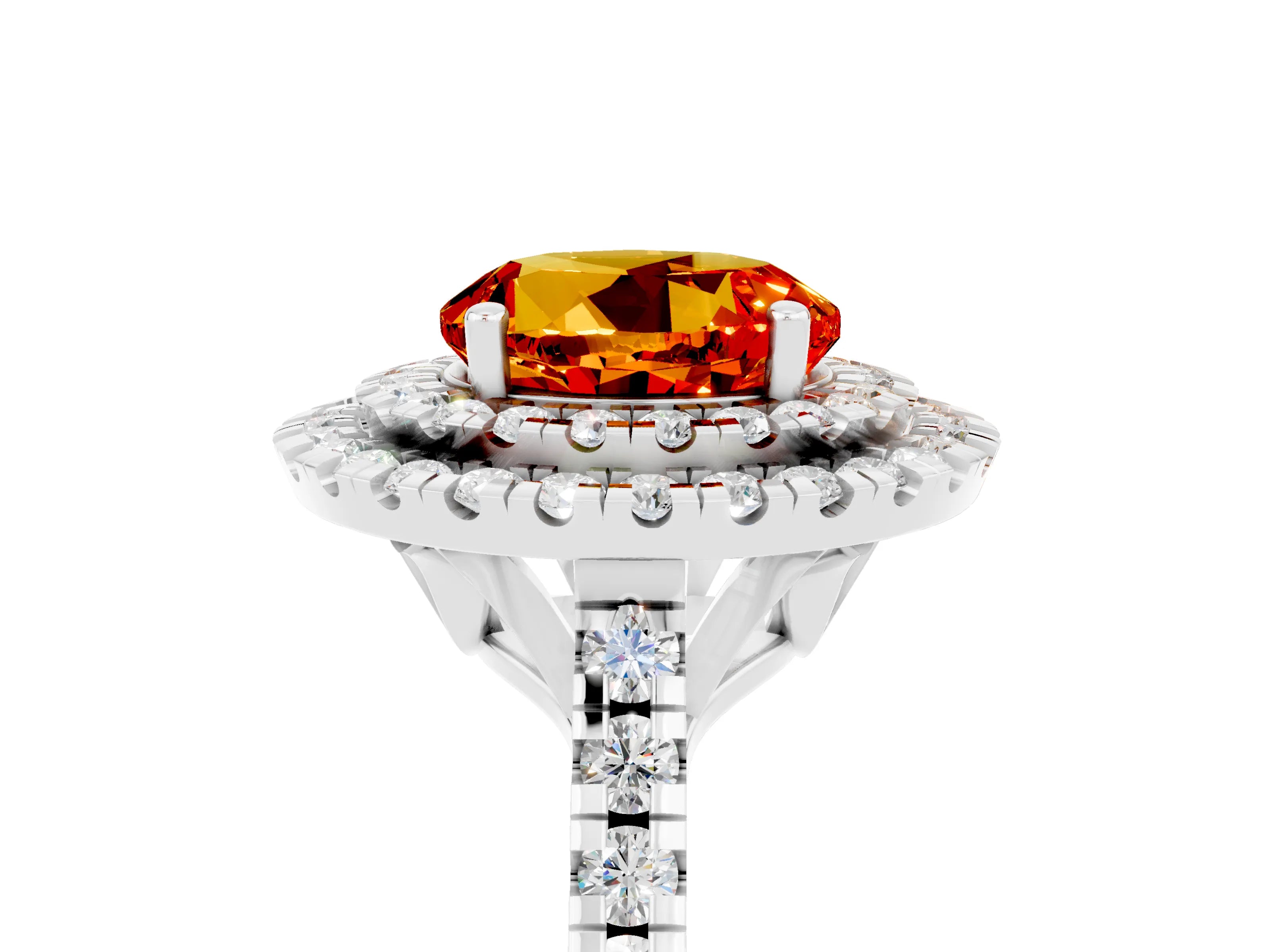 White gold Double Halo Round Cut Citrine Pavé Band with Four-Prong Setting_5