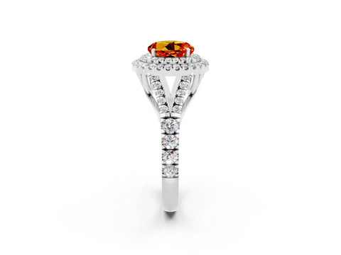 White gold Double Halo Round Cut Citrine Split Shank Engagement Ring with Four-Prong Setting_2