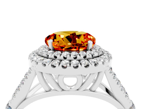 White gold Double Halo Round Cut Citrine Split Shank Engagement Ring with Four-Prong Setting_4