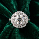 White gold Double Halo Round Cut Diamond Pavé Band with Four-Prong Setting_109
