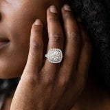 White gold Double Halo Round Cut Diamond Pavé Split Shank Ring with Prong Setting_14