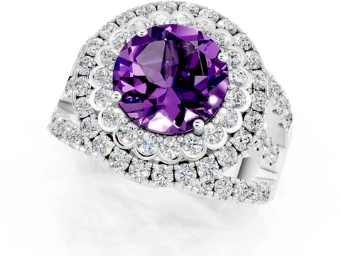 White gold Double Halo Round Cut Diamond Split Shank Pave Set Ring_1