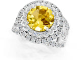White gold Double Halo Round Cut Diamond Split Shank Pave Set Ring_1