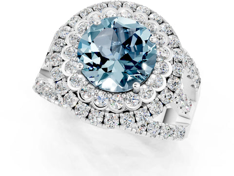 White gold Double Halo Round Cut Diamond Split Shank Pave Set Ring_1