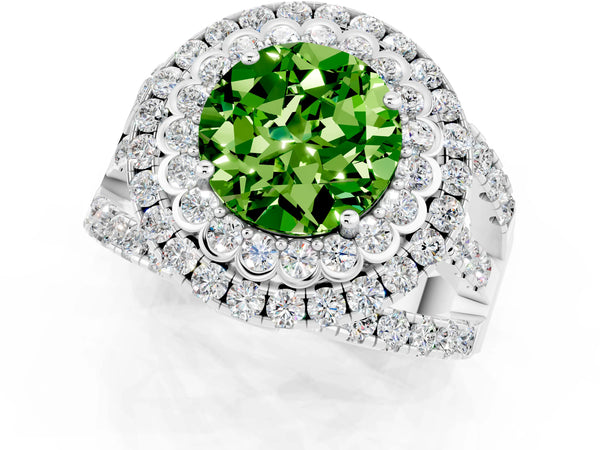 White gold Double Halo Round Cut Diamond Split Shank Pave Set Ring