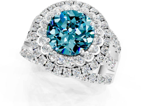 White gold Double Halo Round Cut Diamond Split Shank Pave Set Ring_1