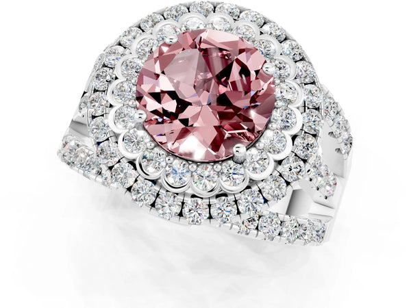 White gold Double Halo Round Cut Diamond Split Shank Pave Set Ring