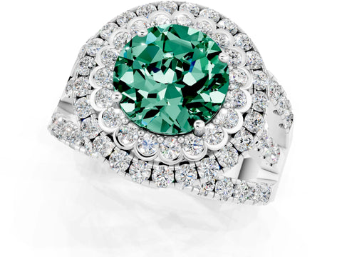 White gold Double Halo Round Cut Diamond Split Shank Pave Set Ring_1