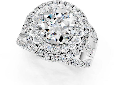 White gold Double Halo Round Cut Diamond Split Shank Pave Set Ring_1