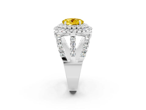 White gold Double Halo Round Cut Diamond Split Shank Pave Set Ring_2