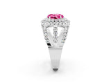 White gold Double Halo Round Cut Diamond Split Shank Pave Set Ring_2