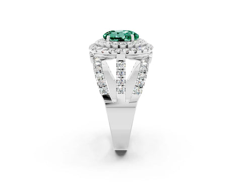 White gold Double Halo Round Cut Diamond Split Shank Pave Set Ring_2