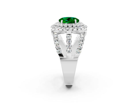 White gold Double Halo Round Cut Diamond Split Shank Pave Set Ring_2