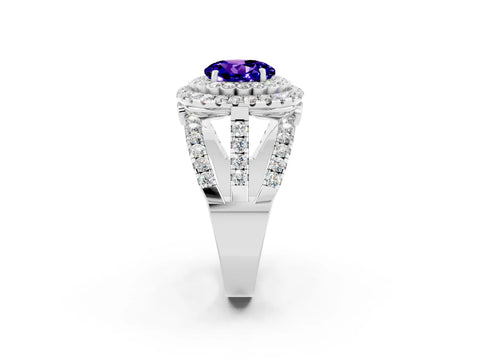 White gold Double Halo Round Cut Diamond Split Shank Pave Set Ring_2