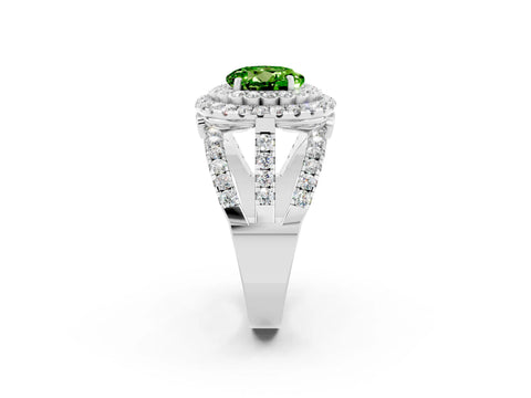 White gold Double Halo Round Cut Diamond Split Shank Pave Set Ring_2