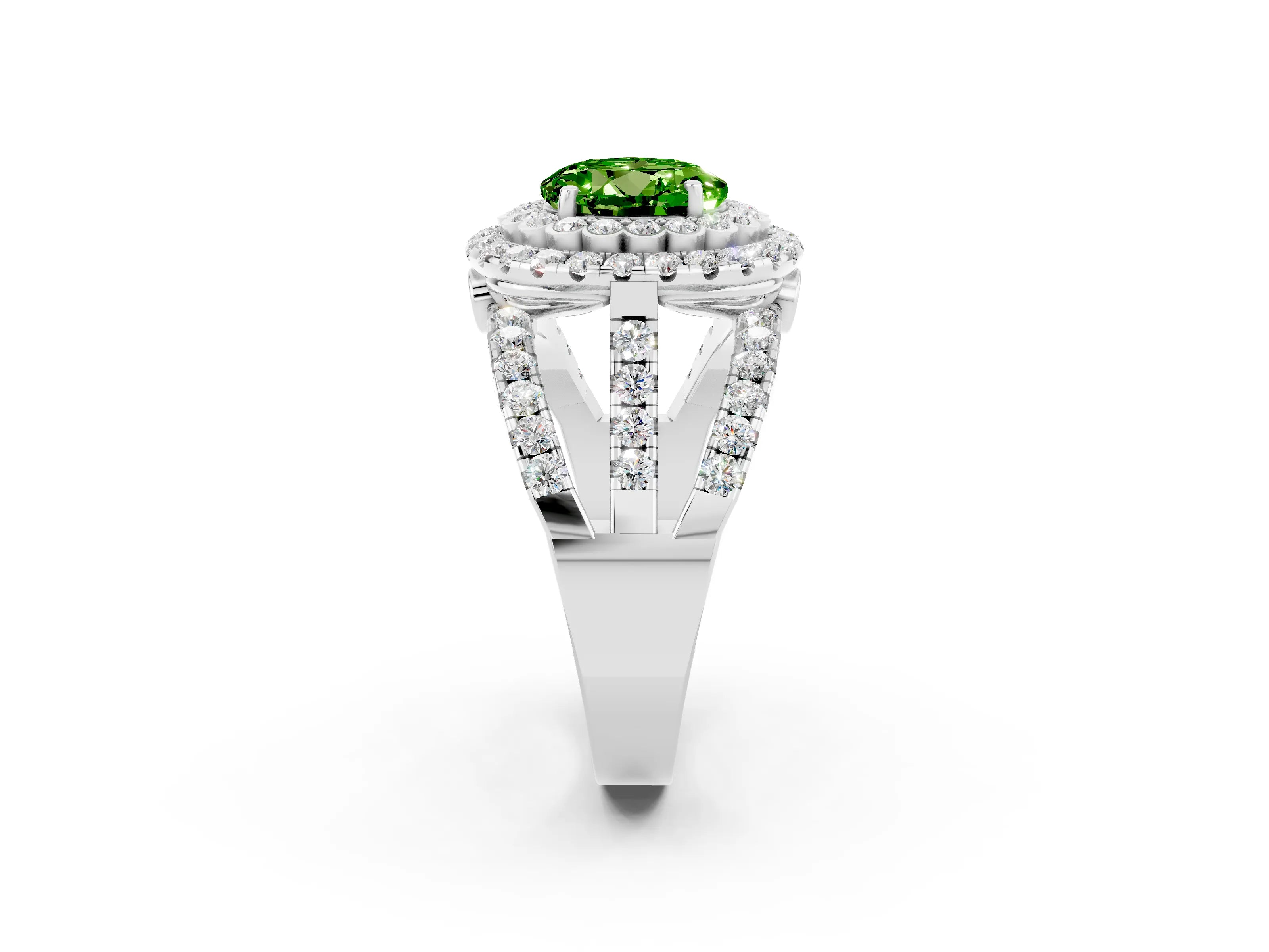 White gold Double Halo Round Cut Diamond Split Shank Pave Set Ring_2